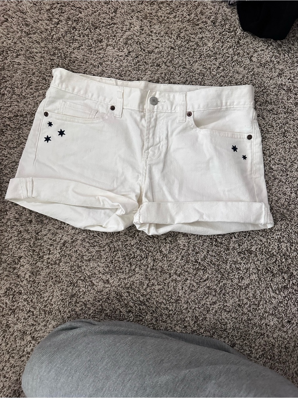 Lucky Brand White Jean Shorts with Navy Star Accents